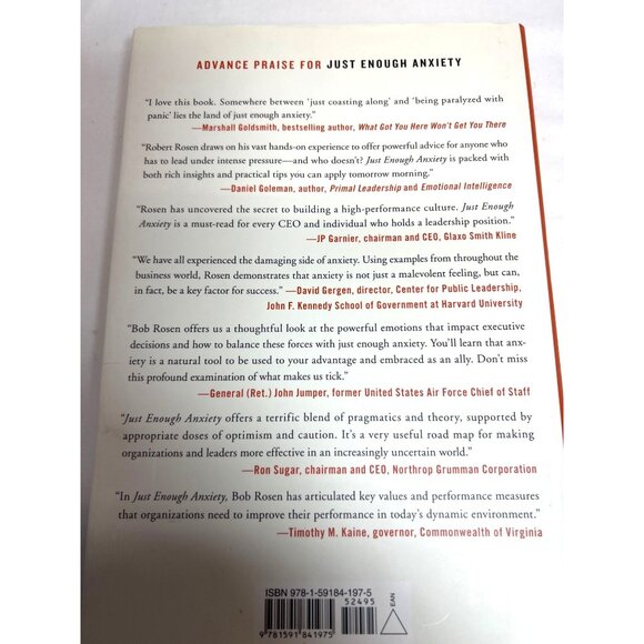 Just Enough Anxiety: The Hidden Driver Of Business Success By Robert H. Rosen Ha - Picture 2 of 2